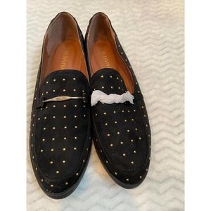 Black and Gold Studded Loafers